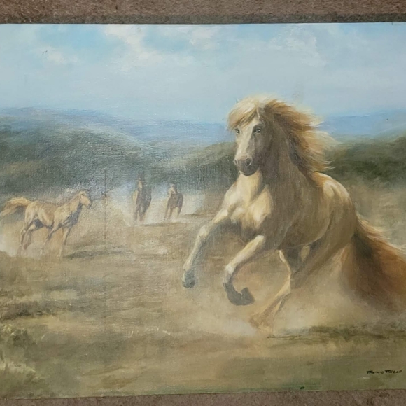 VINTAGE OIL ON CANVAS PAINTING OF WILD HORSES SIGNED BY MARCIA MCCALL 22X28 " - Picture 9 of 9